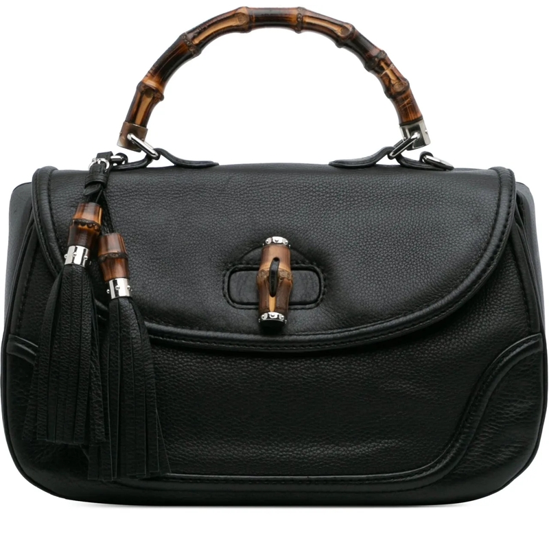 Gucci Schultertasche Large Pebbled Calfskin New Bamboo Top Handle Bag schwarz