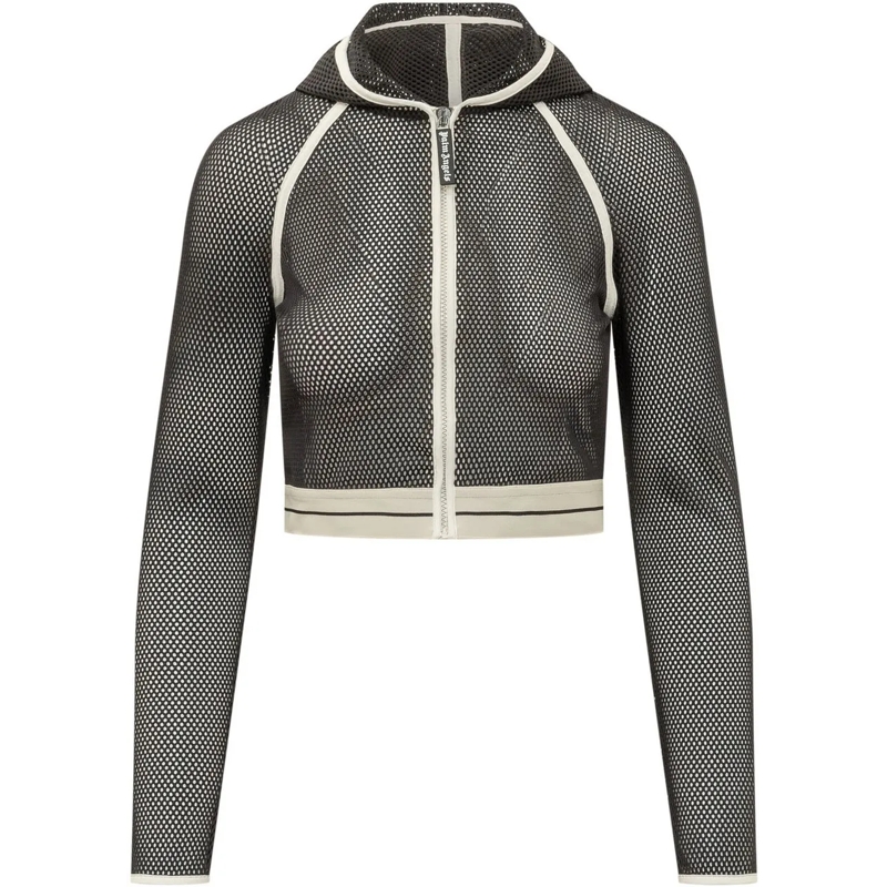 Palm Angels  Top Sportivo con Cappuccio in Rete e Zip schwarz