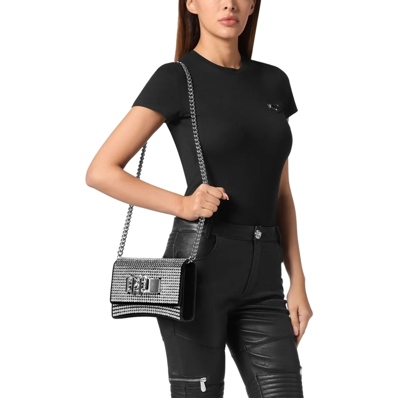 Philipp Plein Crossbody Bag Henkel Tasche Mit Schmucksteinen silber(Image 3)