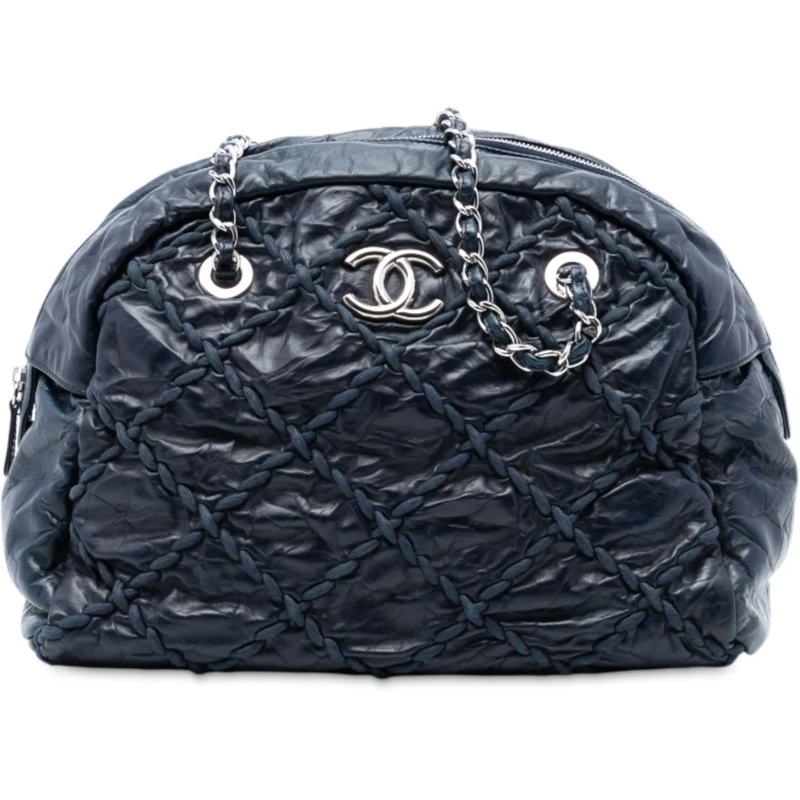 Chanel Schultertasche Quilted Crinkled Calfskin Ultra Stitch Bowling Bag blau