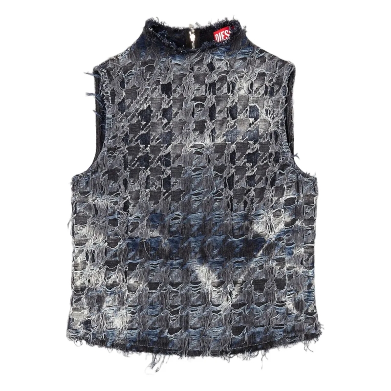 Diesel Blouse Blue Cotton Denim Sleeveless Top Grey