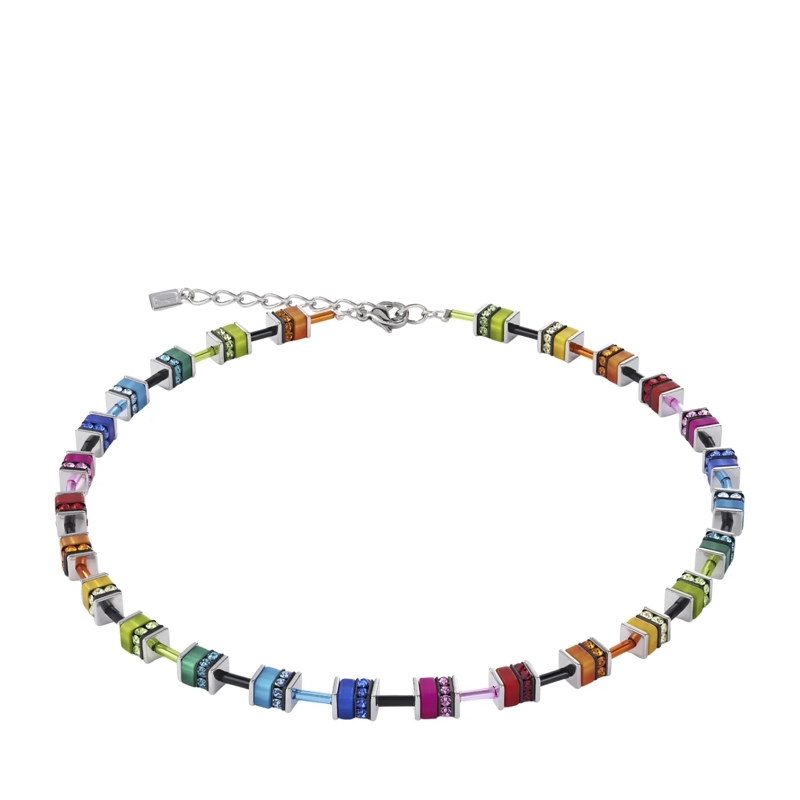 COEUR DE LION Mittellange Halskette GeoCUBE® Halskette classic Polaris & Strass bunt
