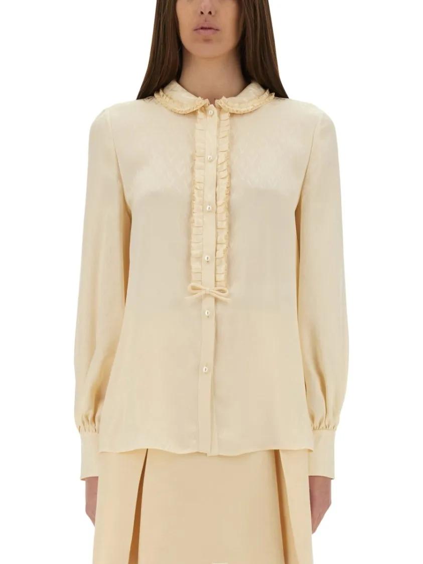 Thumbnail - Valentino Garavani - "Toute La V" Silk Jacquard Shirt - Größe 44 - beige