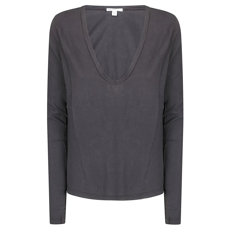 James Perse Top met lange mouwen Deep V-Neck Long-Sleeve Top With Lightweight Fabri Grey