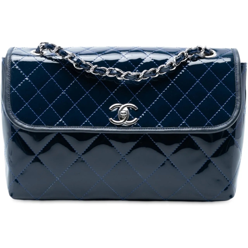 Chanel Schultertasche Quilted Patent In The Business Flap blau