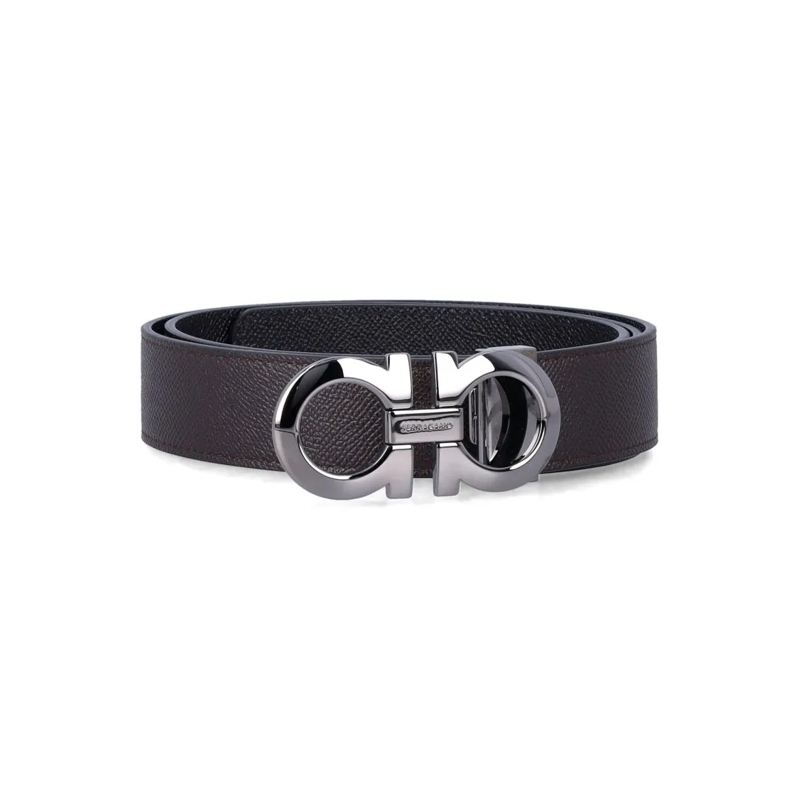 Salvatore Ferragamo Gürtel Hammered Leather Reversible Gancini Belt Black