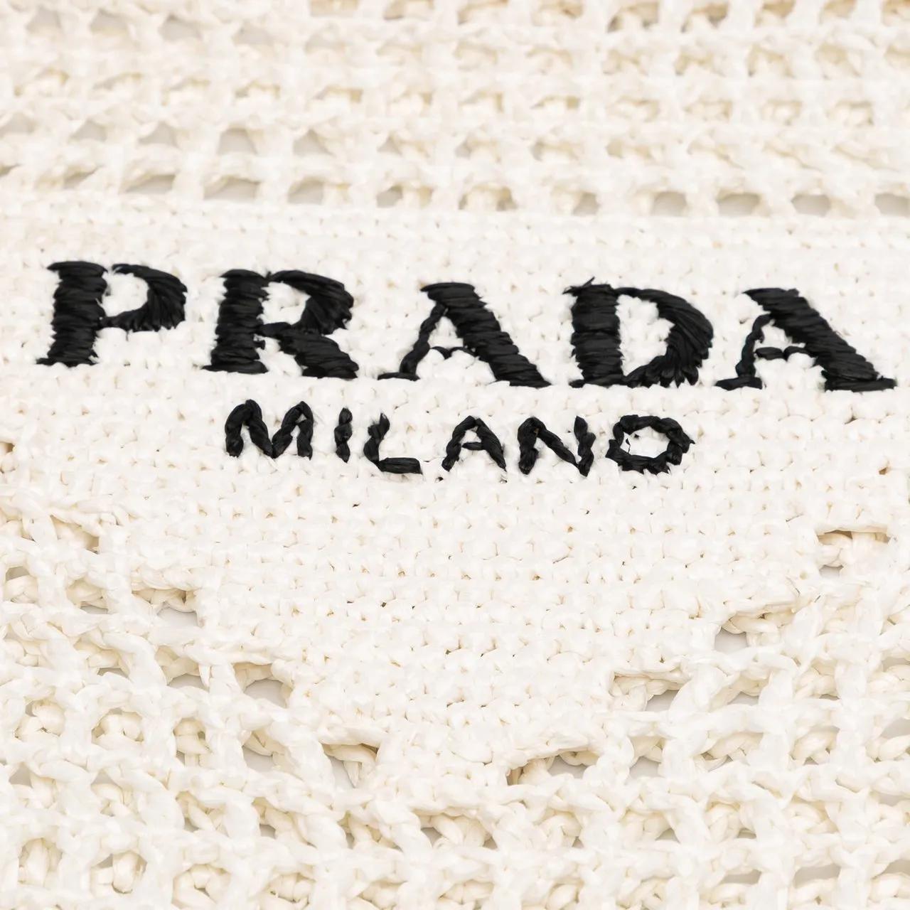 Thumbnail - Prada Shopper - Raffia Effect Crochet Logo Embroidered Tote - Gr. unisize - in Weiß - für Damen