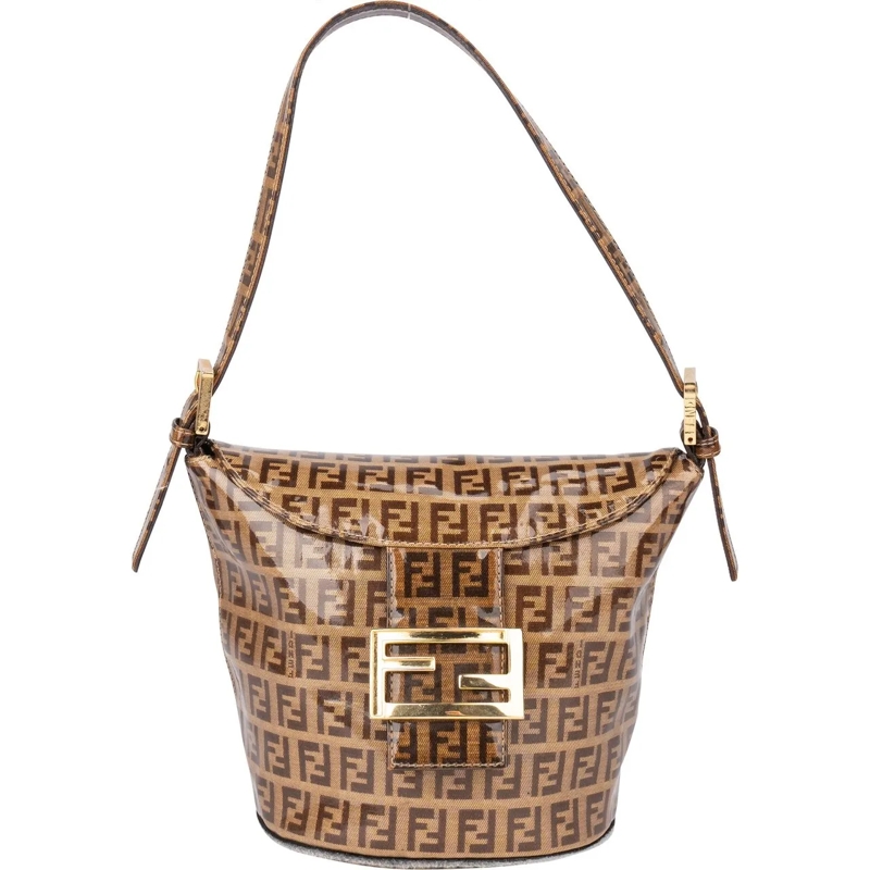 Fendi Schultertasche Fendi FF Canvas Monogram FF Buckle Handbag braun