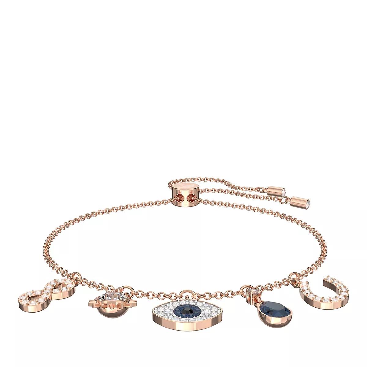 Swarovski Symbolic bracelet, Infinity, evil eye and horseshoe, Blue, Rose  gold-tone plated