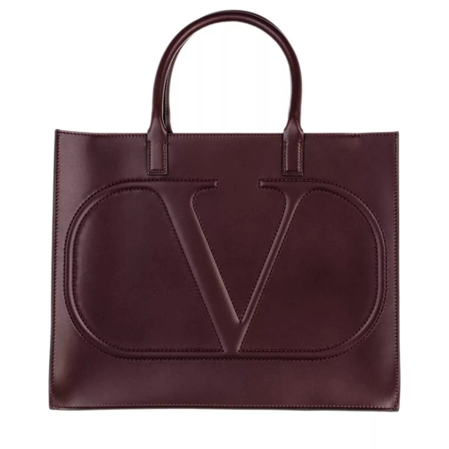 Valentino Garavani V Logo Tote Bag Leather Rubin Rymlig shoppingväska