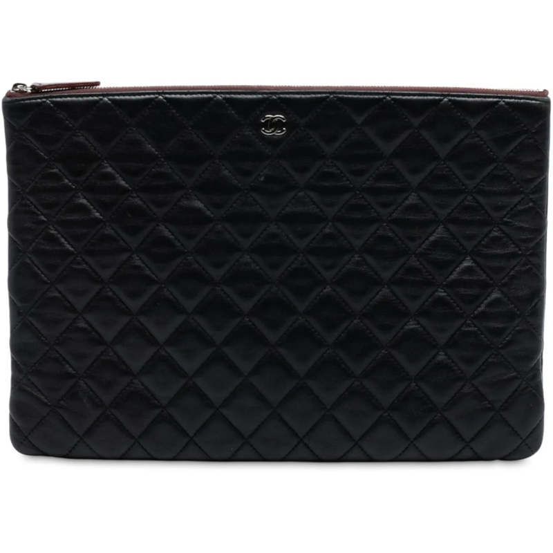 Chanel Clutch Large CC Quilted Lambskin O Case Clutch schwarz