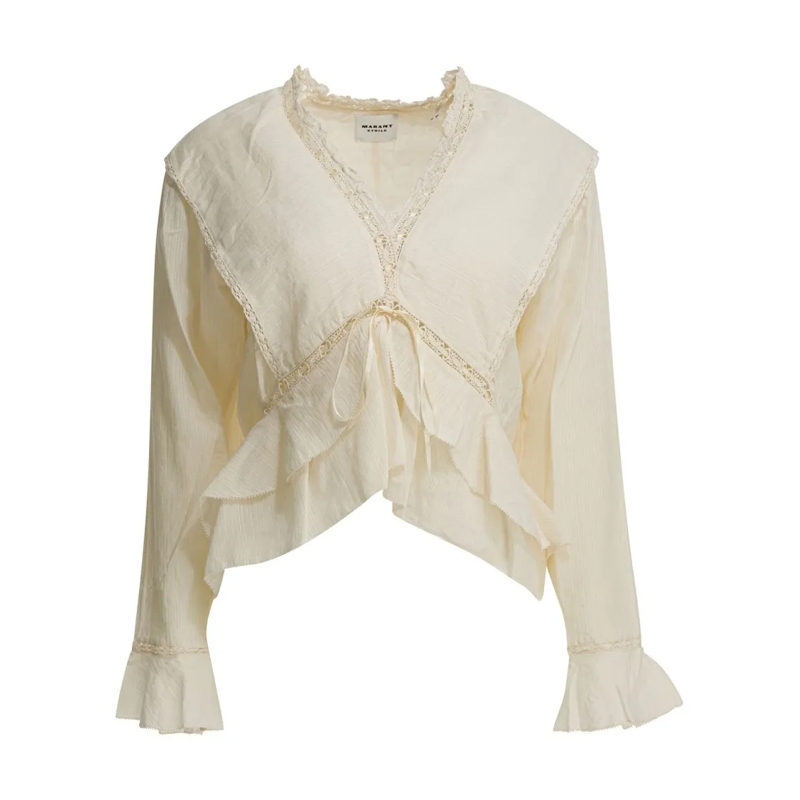 Etoile Isabel Marant Blouse V-Neck Blouse With Lace Trim And Ruffled Details Neutrals