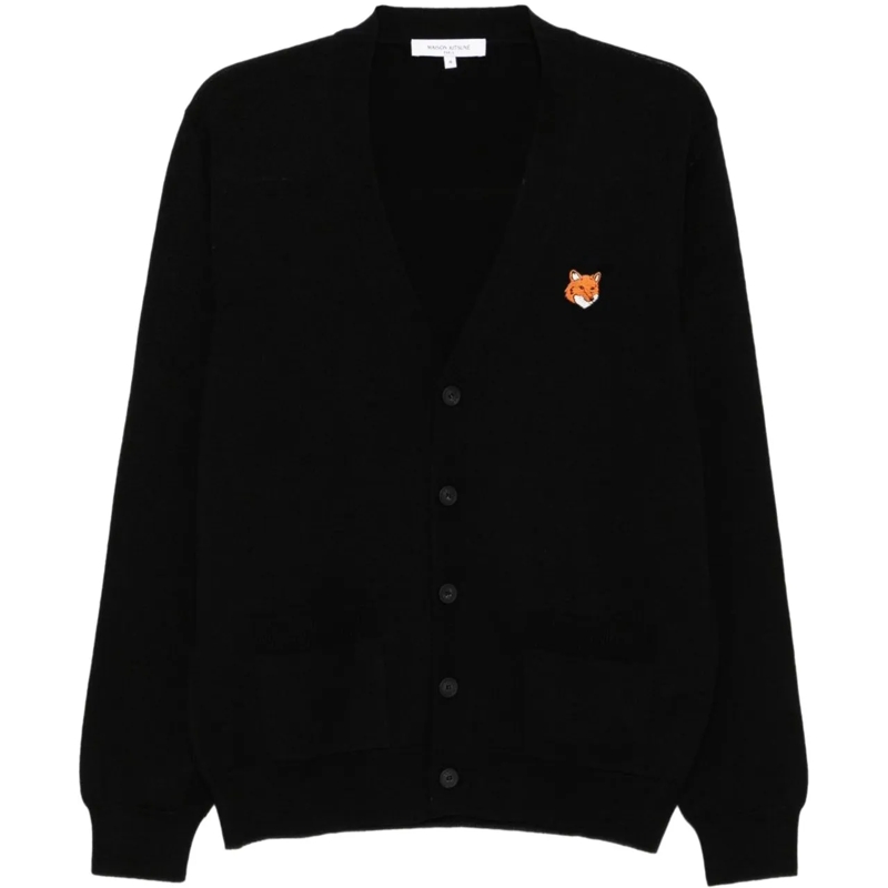 Maison Kitsune  Fox Head Merino Regular Cardigan Black