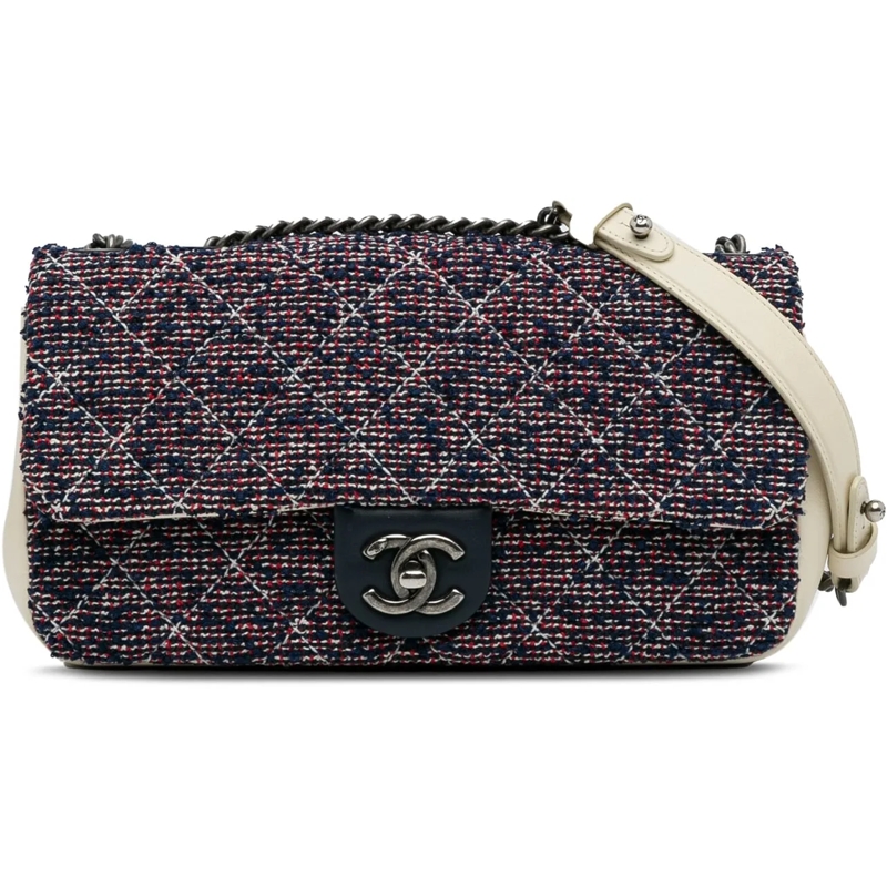 Chanel Schultertasche Small Airlines Tweed Flap blau