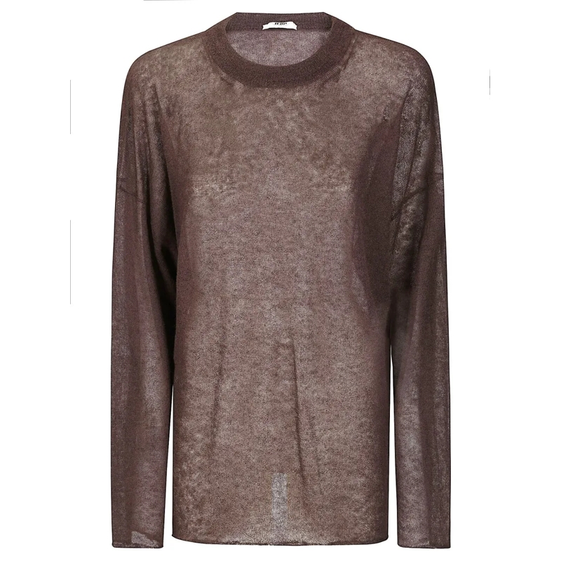 Haikure Trui Fine Knit Long-Sleeve Crewneck Sweater Brown