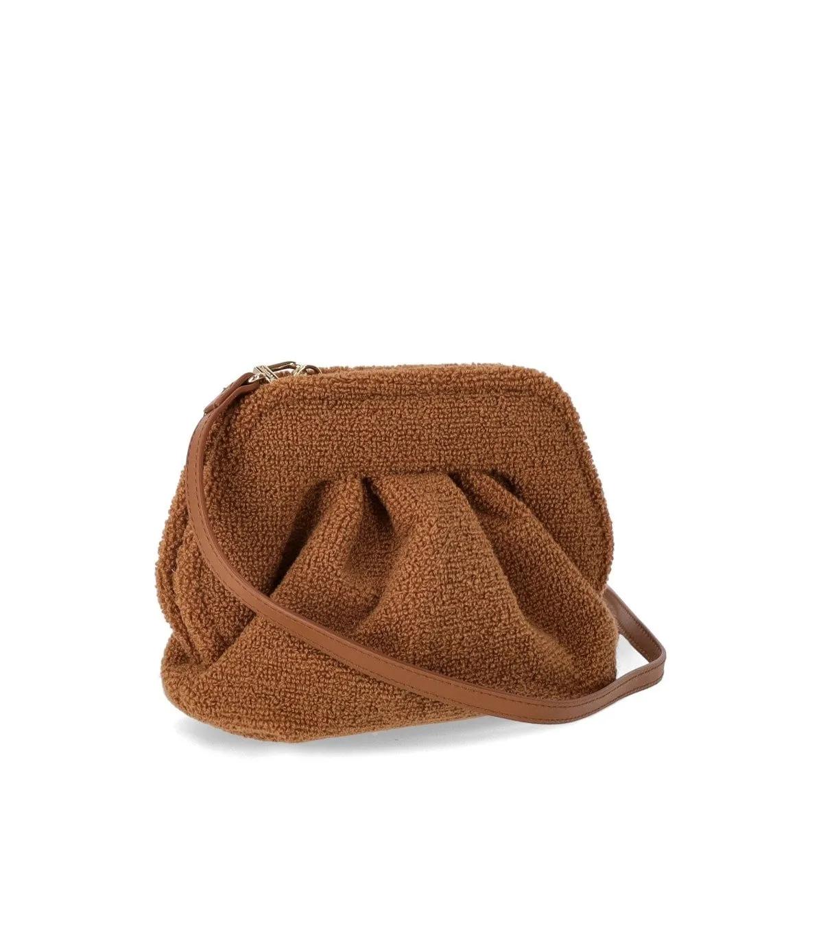 THEMOIRè Eco-Fur Clutch Tas Magnetische Sluiting Italië Brown Dames