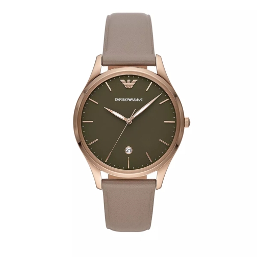 Emporio Armani Three-Hand Date Leather Watch Grey Quarz-Uhr