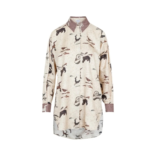 Loewe Hemden Beige Silk Animal Oversize Shirt Neutrals