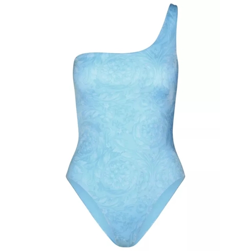 Versace Asymmetric 'Barocco' One-Piece Swimsuit In Light B Blue 