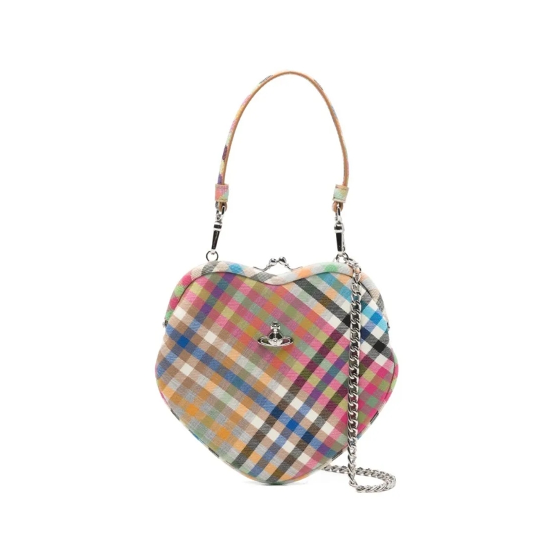 Vivienne Westwood Clutch Heart-Shaped Handbag With Multicolor Plaid Design Multicolor