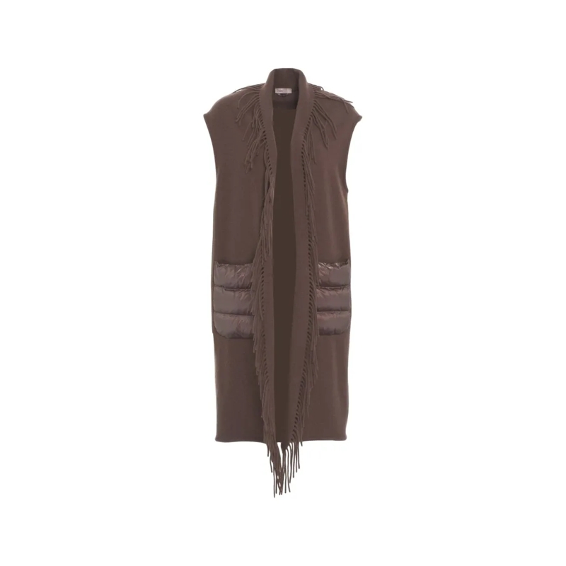 Herno  Fringe Detail Wool-Cashmere Blend Gilet With Nylon Grey