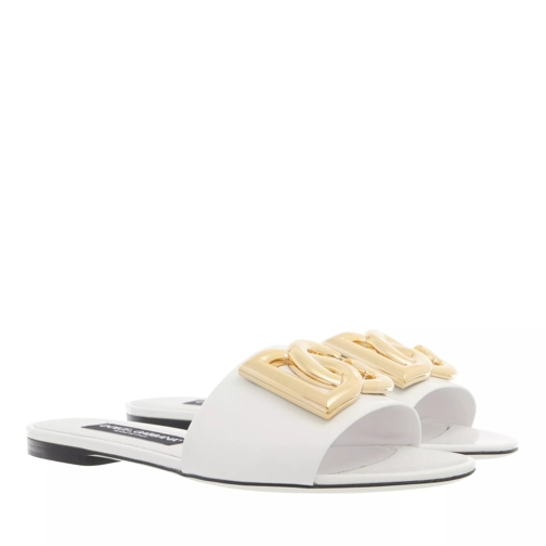 Dolce&Gabbana Shiny Calfskin Mules With DG Logo Bianco Slip-in skor