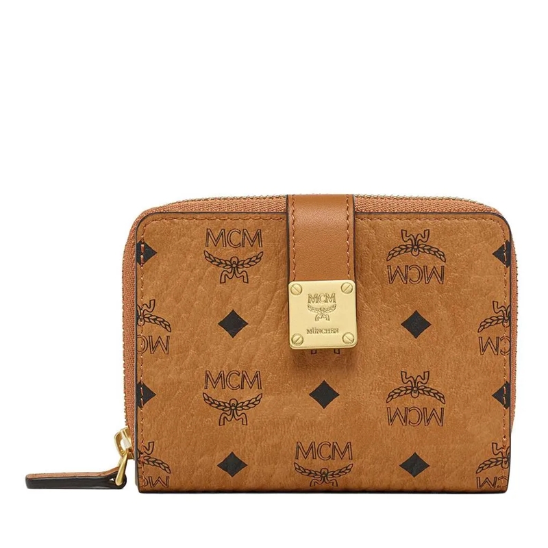 MCM Bi-Fold-Portemonnaie Aren Visetos Small Wallet Mni Co Cognac