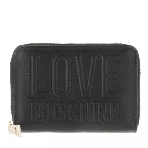 Love Moschino Portafogli Pu Embossed Nero Portemonnaie mit Zip-Around-Reißverschluss