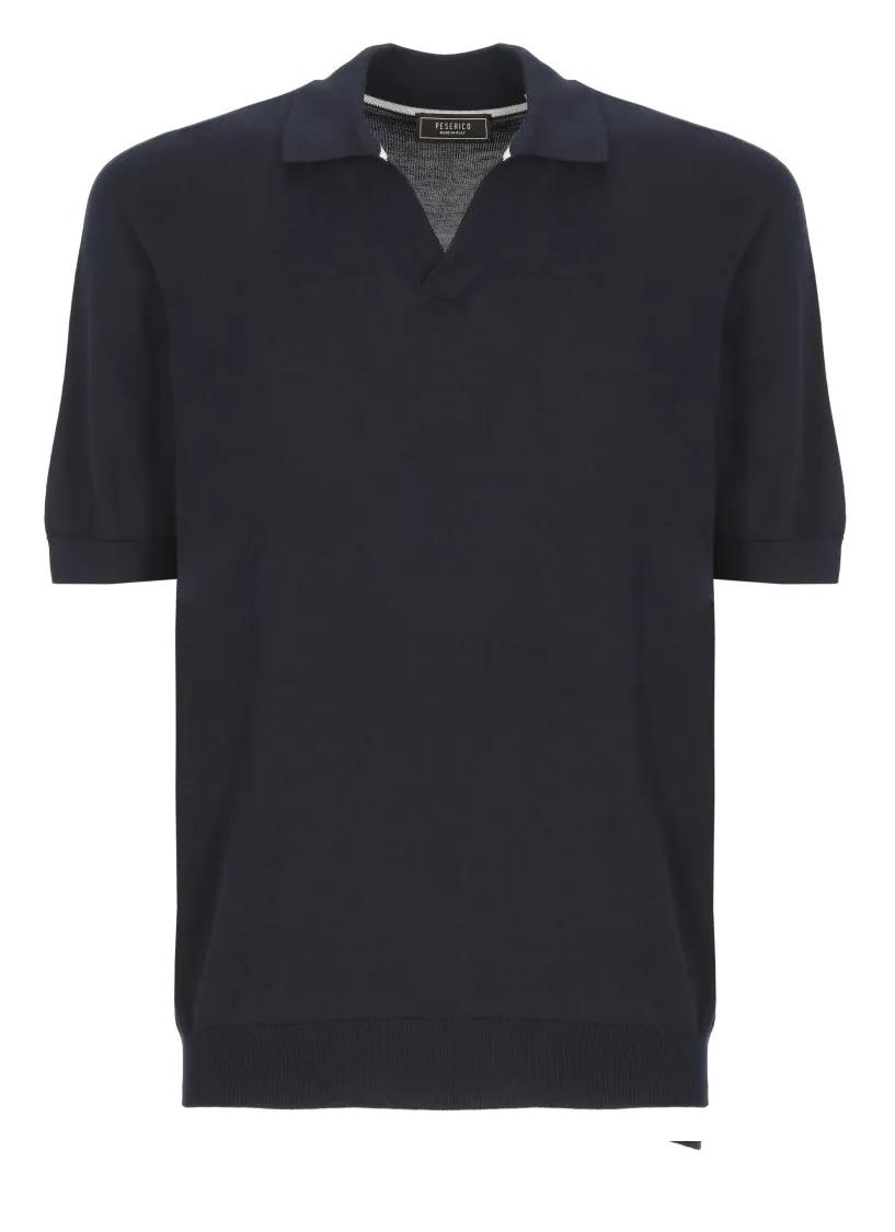 Thumbnail - Peserico - Blue Cotton And Silk Polo Shirt - Größe 48 - blau
