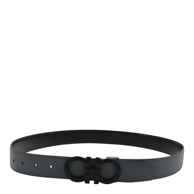 Salvatore Ferragamo Riem Textured Black Strap Belt Black