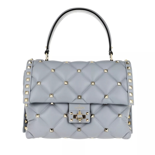 Valentino Garavani Candystud Shoulder Bag Leather Silver Blue Satchel