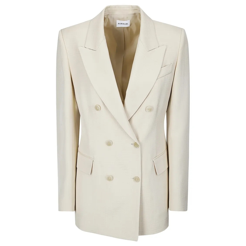 P.A.R.O.S.H. Blazer Double-Breasted Viscose Jacket With Linen Effect White