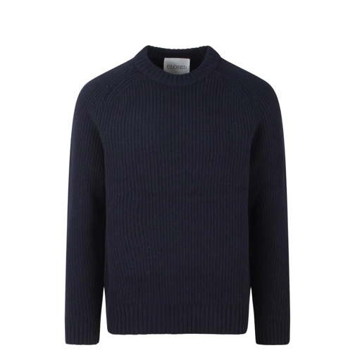 Closed Pullover Round Neck Sweater Blue