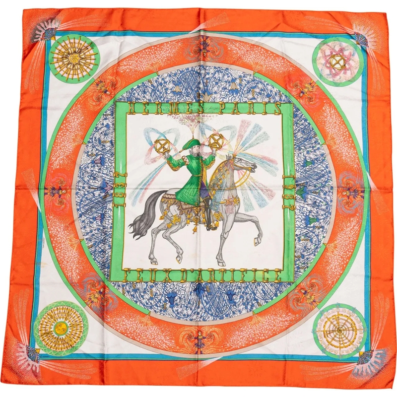 Hermès Wollschal Hermes Classic "Fireworks" Silk Carre 90 Scarf Tuc orange
