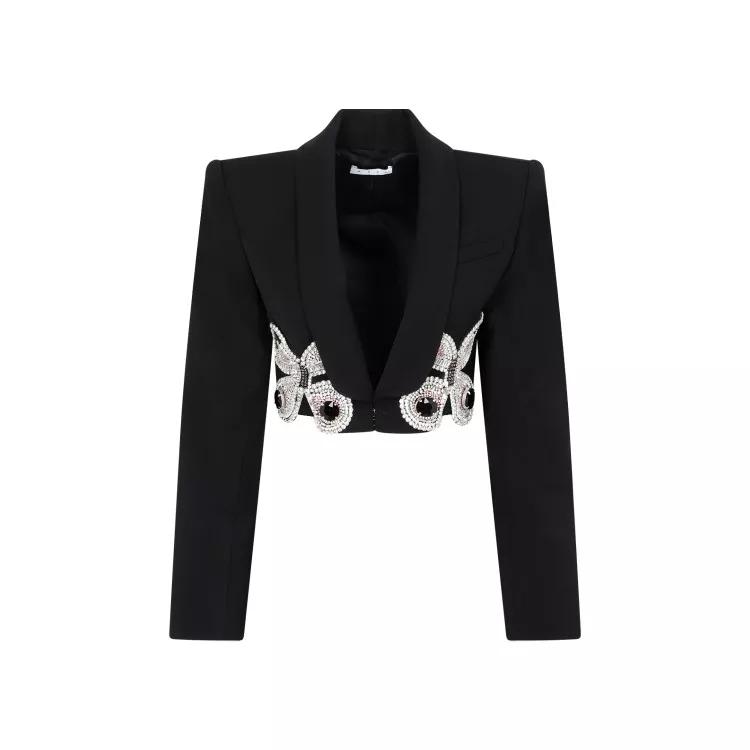 AREA - Black Wool Embroidered Butterfly Cropped Blazer - Größe 2 - black