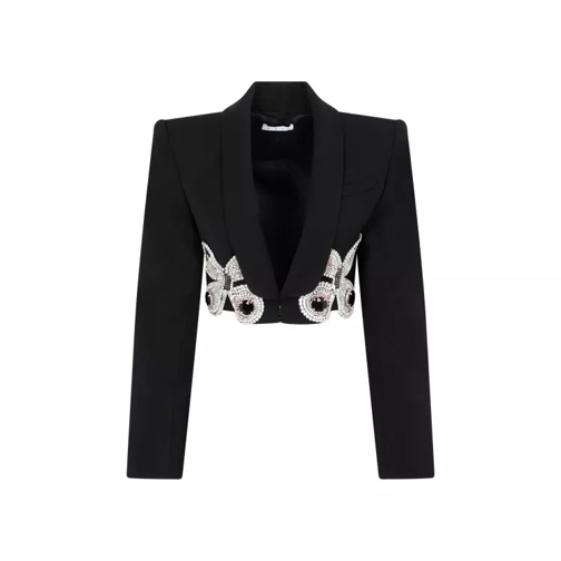 AREA Black Wool Embroidered Butterfly Cropped Blazer Black 