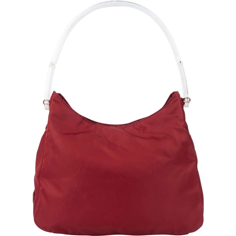 Prada Schultertasche Prada Red Nylon Transparent Handle Hobo Bag mehrfarbig