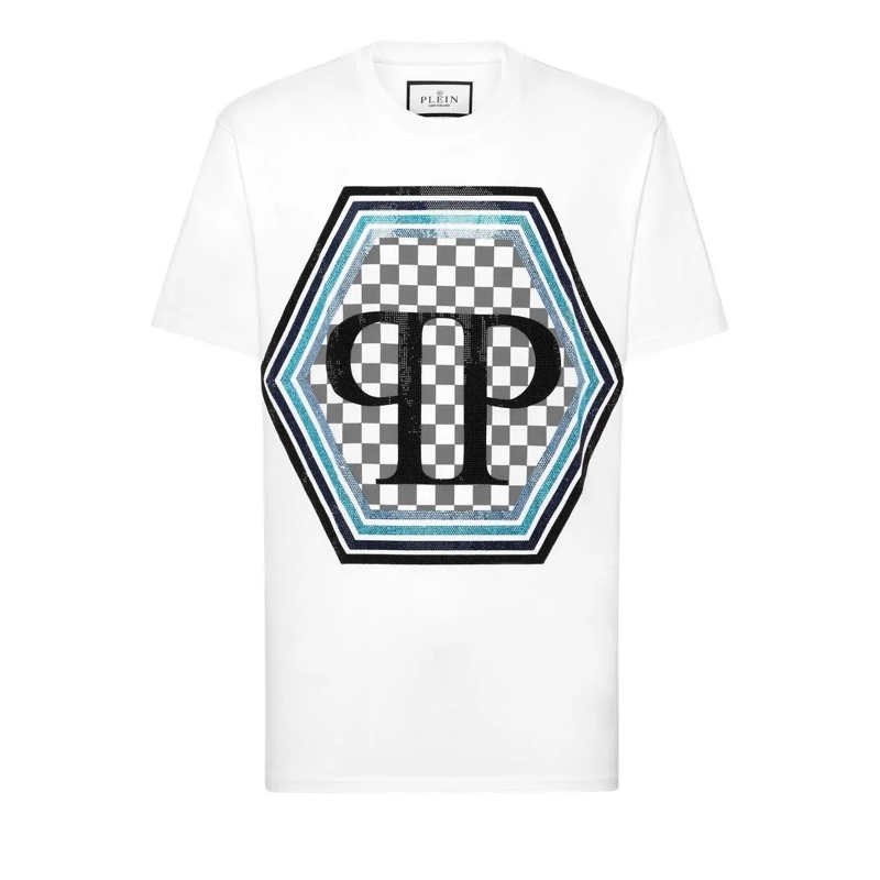 Philipp Plein T-Shirt T-Shirt Hexagon Mit Schmucksteinen weiss