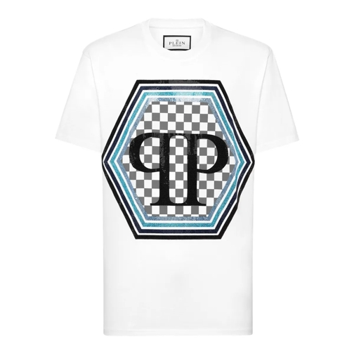 Philipp Plein T-Shirts T-Shirt Hexagon Mit Schmucksteinen weiss