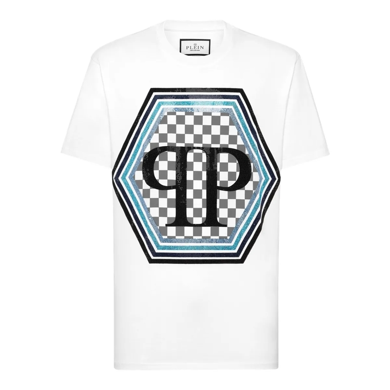 Philipp Plein T-Shirt T-Shirt Hexagon Mit Schmucksteinen weiss
