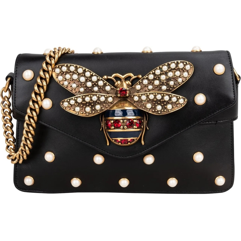 Gucci Tote Gucci Black Leather Queen Margaret Bee Shoulder Ba schwarz