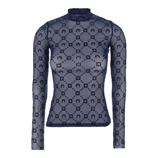 Marine Serre Blue High Neck Top With All-Over Motif In Semi She Blue 