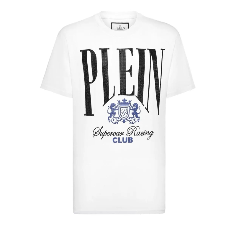 Philipp Plein T-Shirt T-Shirt Racing Mit Schmucksteinen weiss