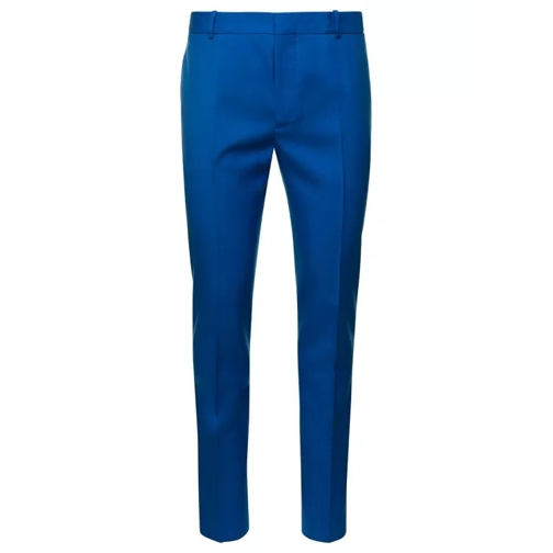 Alexander McQueen Blue Slim Pants With Welt Pockets In Wool Blue Kostuum Broek
