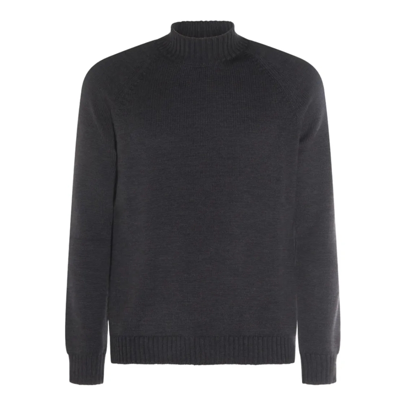 Zanone Pullover High Ribbed Mock Neck Sweater Black