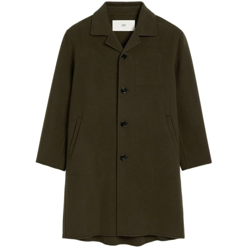 AMI Paris Bontjassen Coffee Brown Wool-Cashmere Blend Coat Black