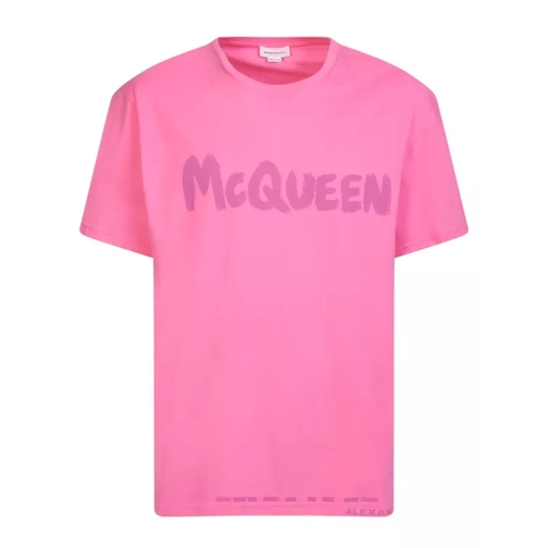 Alexander McQueen Pink Cotton Logo Screen-Printed T-Shirt Pink 