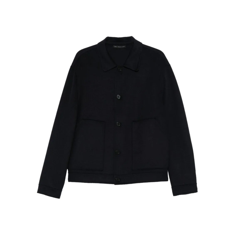 Low Brand  Navy Double Wool Jacket With Minimalistic Design Black
