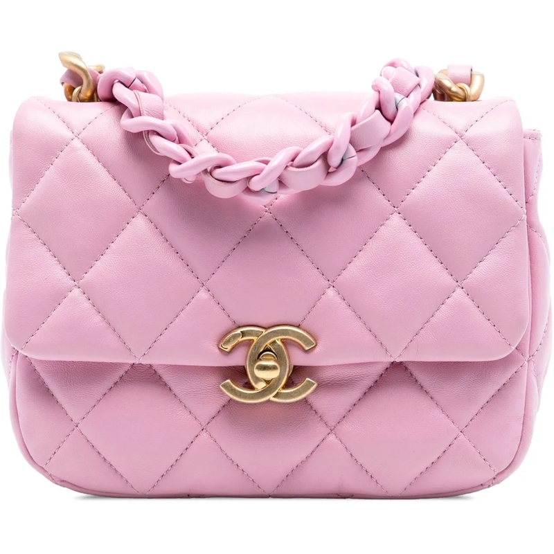 Chanel Sac à bandoulière Mini Quilted Lambskin Lacquered Chain Flap rose
