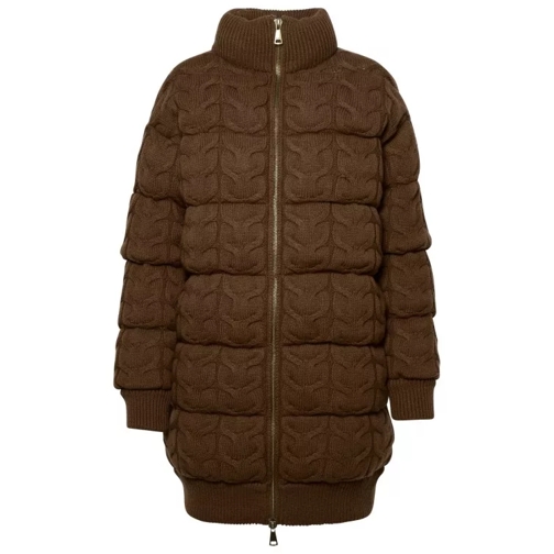 Max Mara Ovatta' Cashmere Leather Down Jacket Brown 